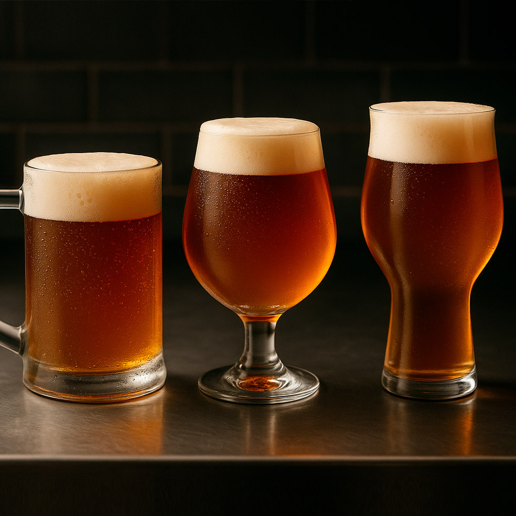 Tres copas de cerveza distintas